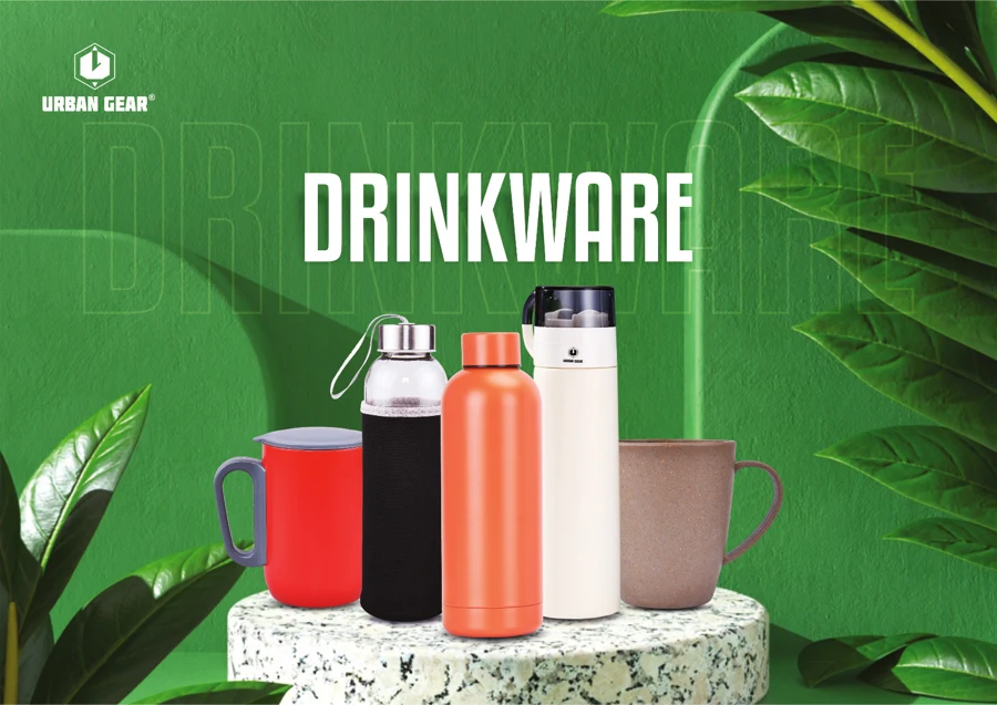 Bottles, tumblers and mugs from the supplied UG Drinkware catalogue